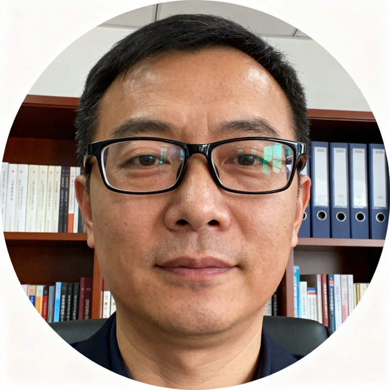 创始人张锐的圆形头像，中年男性，戴着黑框眼镜，背景是办公室书架